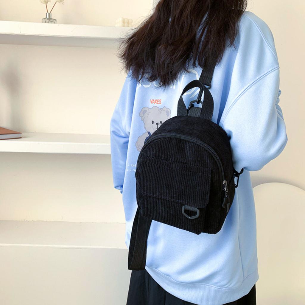 Retro Velvet Solid Color Japanese Style Women's Backpack Simple Student Bookbag Ladies Shoulder Bag