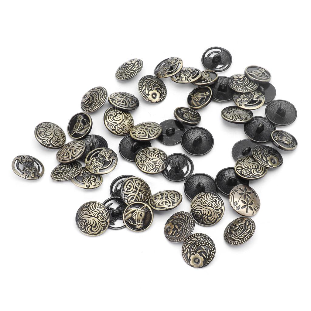 50Pcs Button Alloy Decorative Pattern Circular Retro Bronze Clothing Accessories for DIY Products