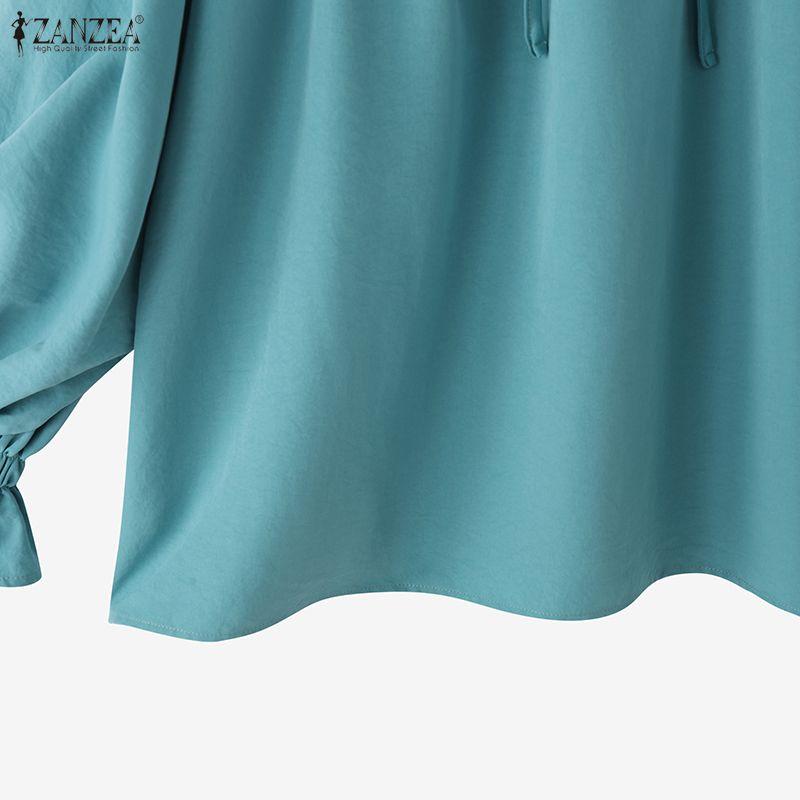 ZANZEA Women Casual Round Neck Loose Puff Long Sleeve Blouse