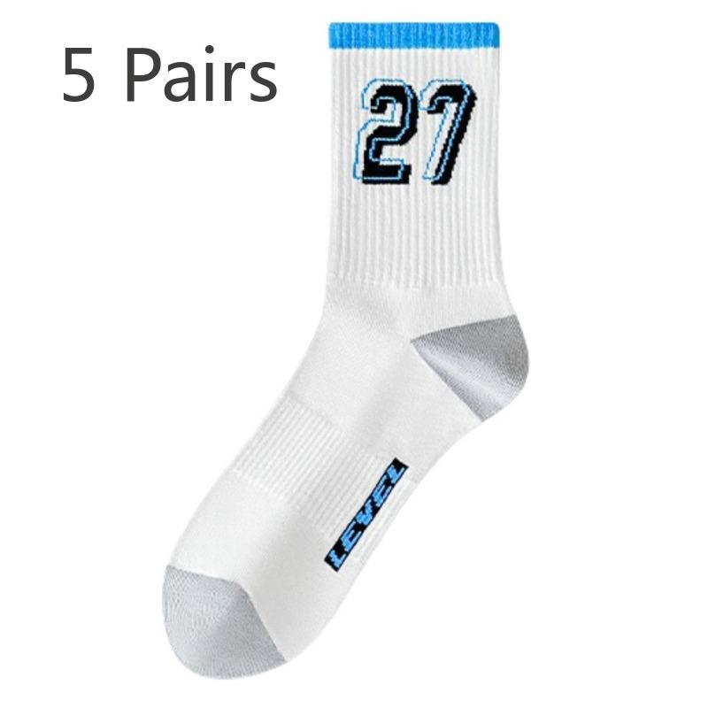 

5 пар мужских осенне-зимних длинных носков из чистого хлопка, впитывающих пот и дезодорирующих для молодежи 5 Pairs белый