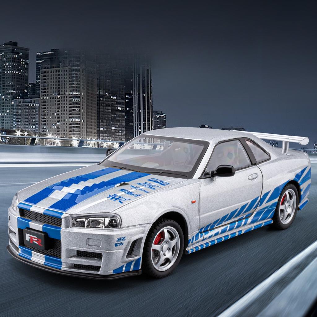 ABAM1 Chezhi 1:24 Sang GTR-r34 Simulation Alloy Sports Car Model Sound and Light Return Children's Toys Wholesale
