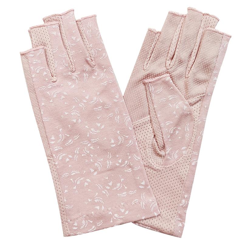 New Fashion Women's Cotton Dot Summer Fingerless Half Finger Anti-Skid Sun Protection Printing anti-UV Thin Short Driving Gloves
