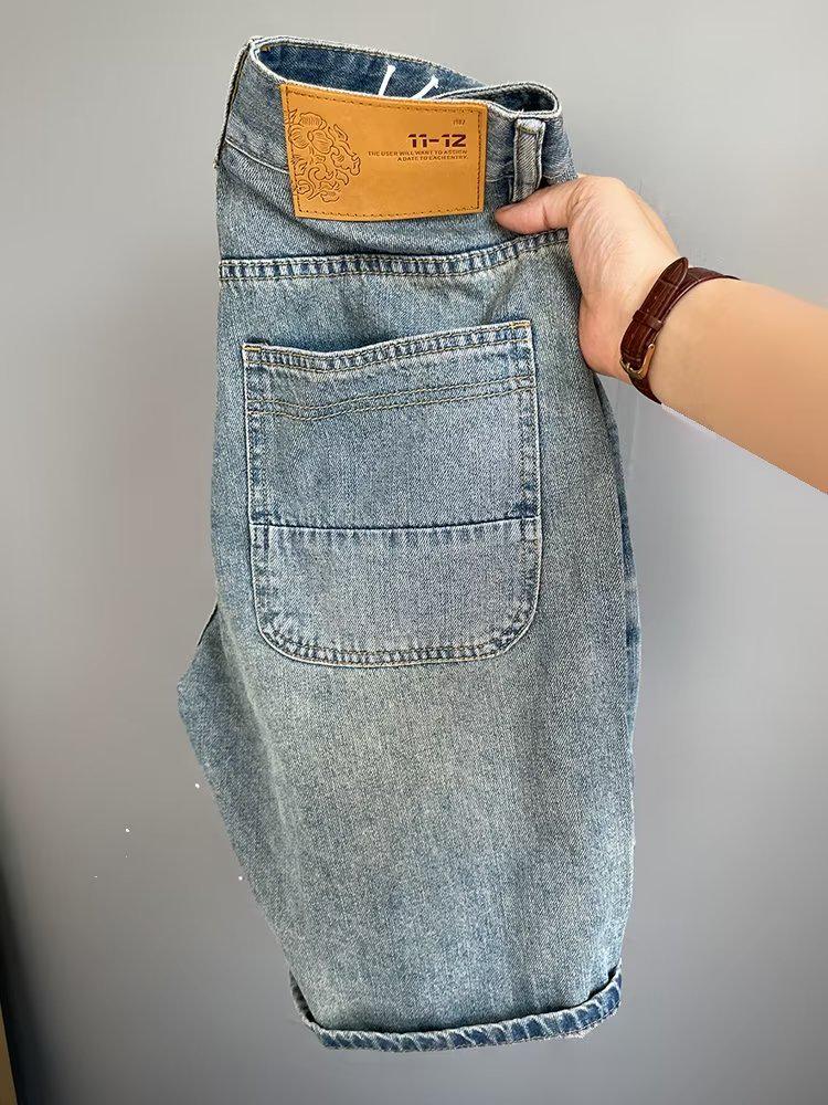 Pánske trendy voľné rovné džínsy so vsadkami na jar a jeseň
