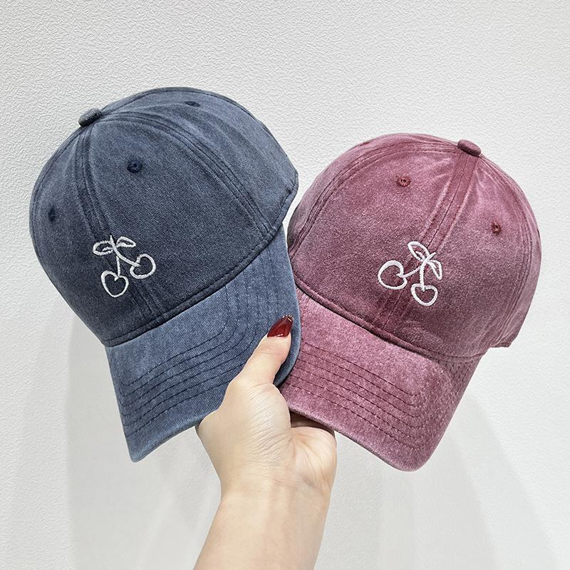 Cherry Embroidered Baseball Cap Female Korean Version Spring and Summer New Trendy Brand Internet Celebrity Soft Top Wide Brim Cover Cap