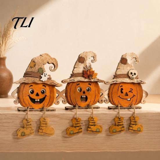 Rustic Witch Hat Pumpkin Decor 3PCS Distressed Wooden Ornaments, Hats And Ghost Patches Retro Gothic Mantel Decor, Halloween Farmhouse Style Tabletop