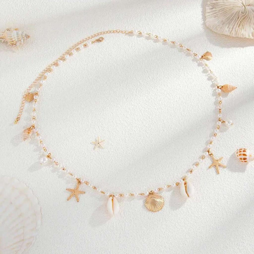 Ingemark Bohemian Imitation Pearl Starfish Conch Pendant Waist Chain for Women Summer Beach Sexy Bikini Body Chain Charm Jewelry
