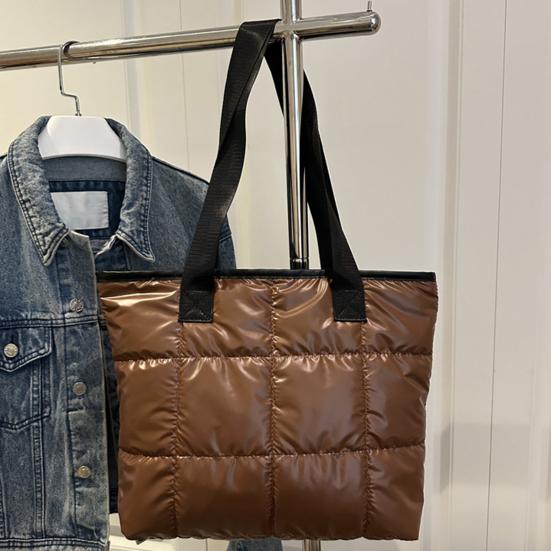 Puffer Tragetasche Damen Gesteppte Schultertasche Glänzende Puffige Handtasche Leichtgewichtige Geldbörse mit Reißverschluss für Arbeit Reisen Fitnessstudio Einkaufen