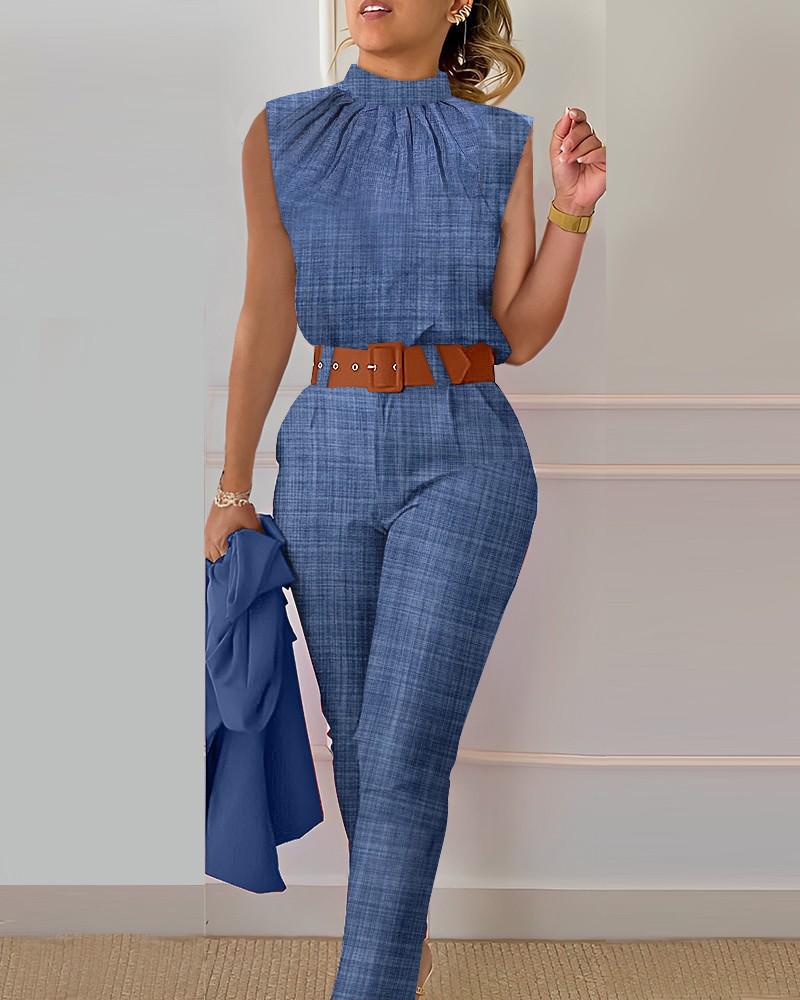 Stylish Spring Sleeveless Women's Print Casual Outfit (No Jacket)