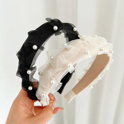 Temperament Wild Hair Fixer Retro Mesh Hair Accessories Pearl Headband Hair Tie