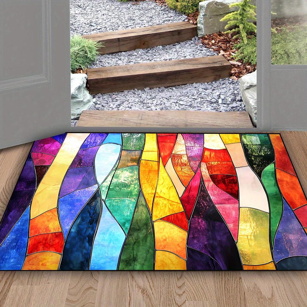 

Кольоровий абстрактний вітражний візерунок, протиковзкий та миючийся килимок для вхідних дверей (в приміщенні та на вулиці), Модний елемент декору дому 40x60cm