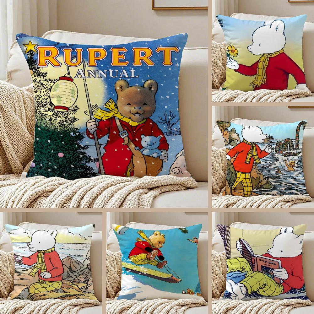 Exquisite Fashion Items Unisex Classic Cute British Cartoon R-Rupert Bear Cushion Cover Pillowcase Anti-Dustmite Invisible Zipper Short Plush Sofa Cushion