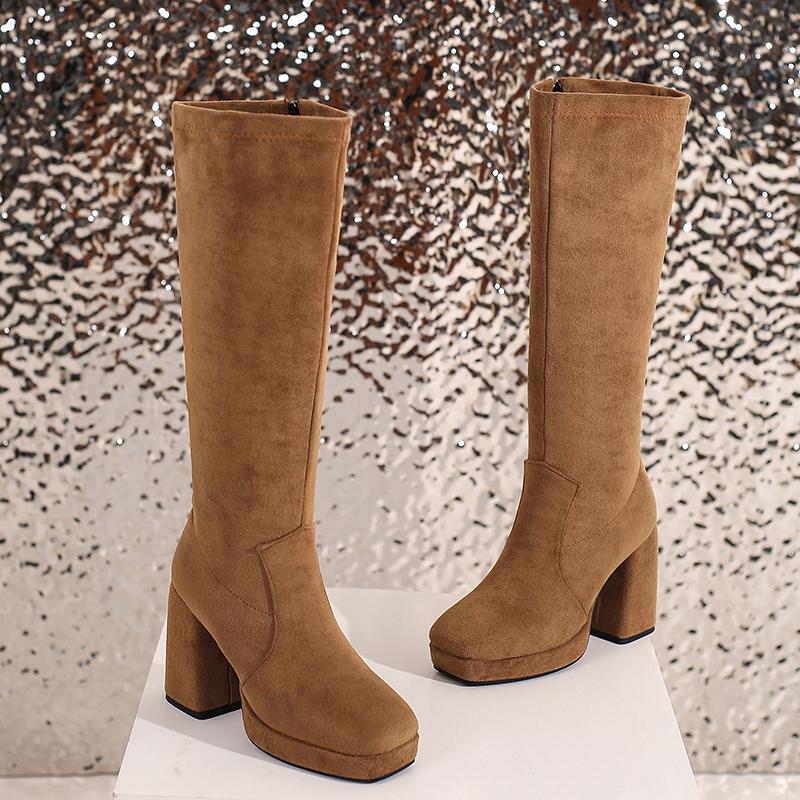 Módní Elegantní Kozačky po Koleno Dámské Boty 2024 Podzim Zima Dámské Vysoké Boty Měkký Semiš Zip Dlouhé Společenské Boty Dámské Velká Velikost 45