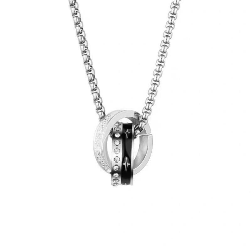 Minimalist Geometric Double Circle Titanium Steel Pendant Necklace Men Women Hand Polished Lightweight Daily Wear