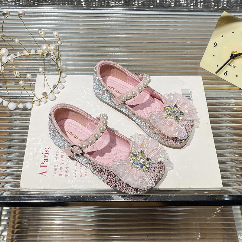 Children s luminous princess shoes spring children s shiny rhinestone soft-soled shoes children s baby flat shoes 35 розовый