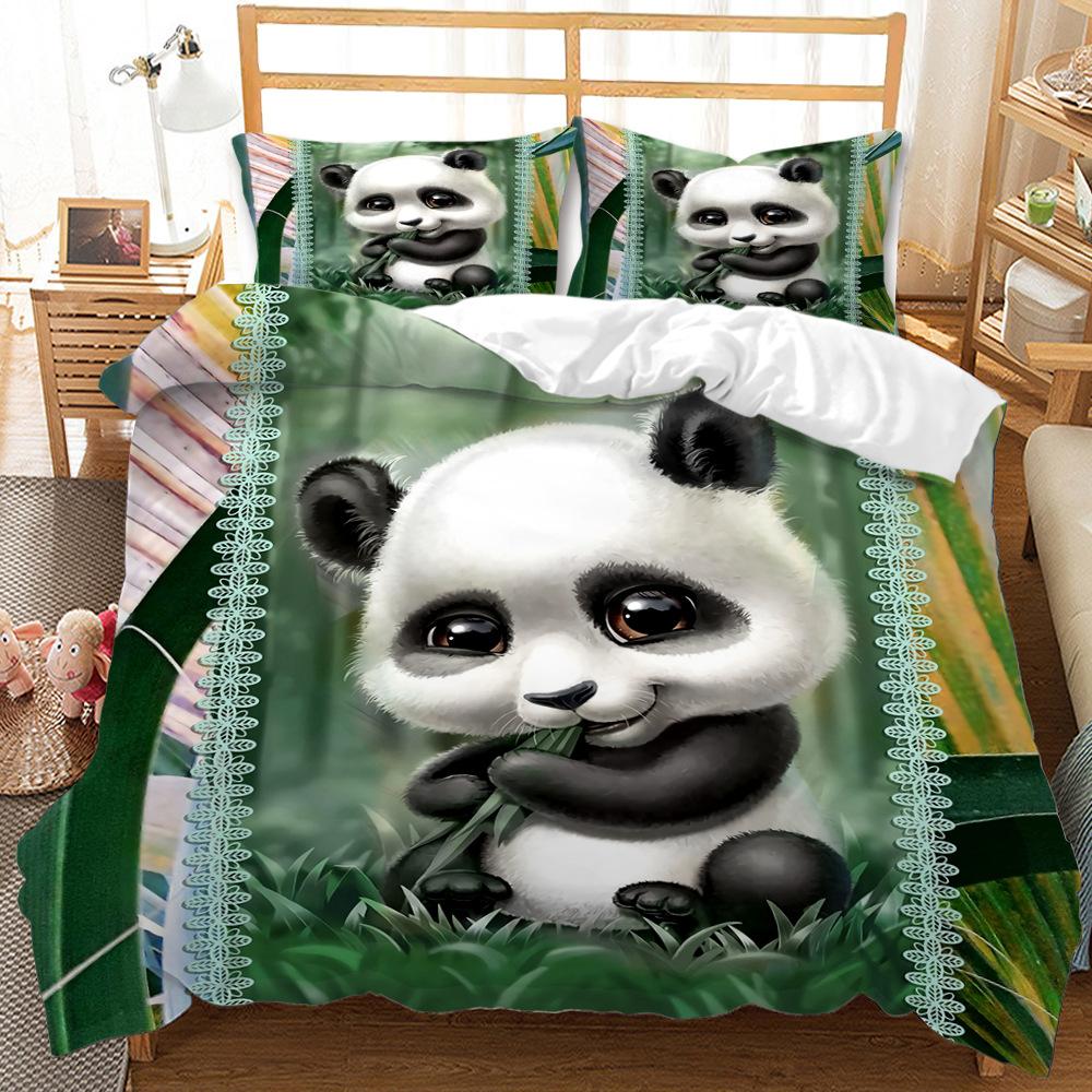 Three-Piece Animal Panda Sloth Quilt Cover Digital Printing Bedding