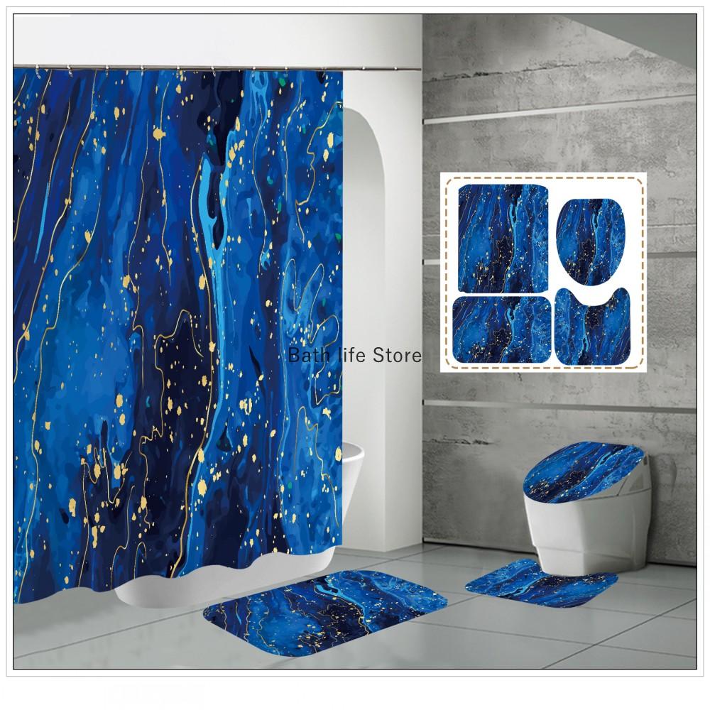 Luxury Golden White Marble Shower Curtain Modern With Non Slip Rug Mat Bathroom Waterproof Polyester Fashion Home Decor 180x180