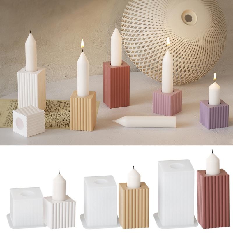 3x Handmade Candlestick Molds Square Striped Candle Holder Silicone Moulds Castings Mould Plaster Molds Candle Cup Molds