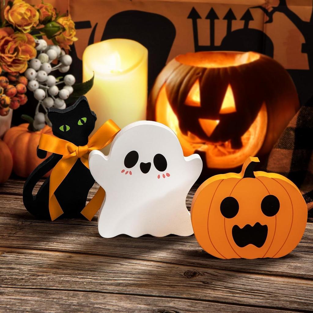 Hot-selling Halloween creative cute ghost layered tray decoration ghost desktop decoration wooden ornaments