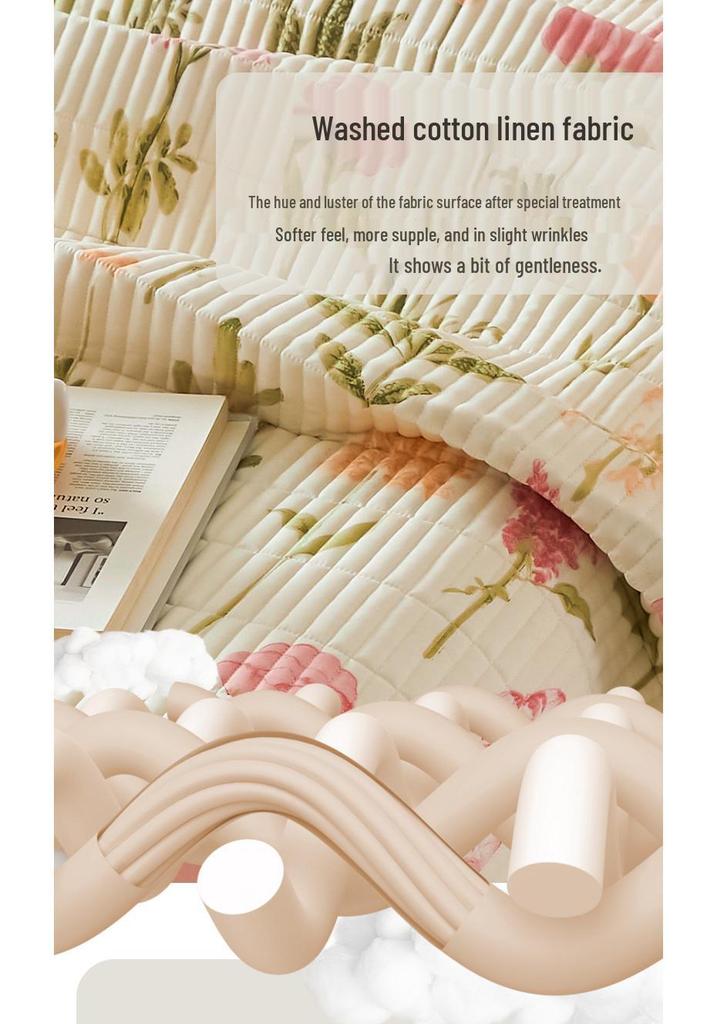 Class A Washable Cotton Linen Bedspread & Skirt Set - Quilted, Thickened, Machine Washable, 3-Piece