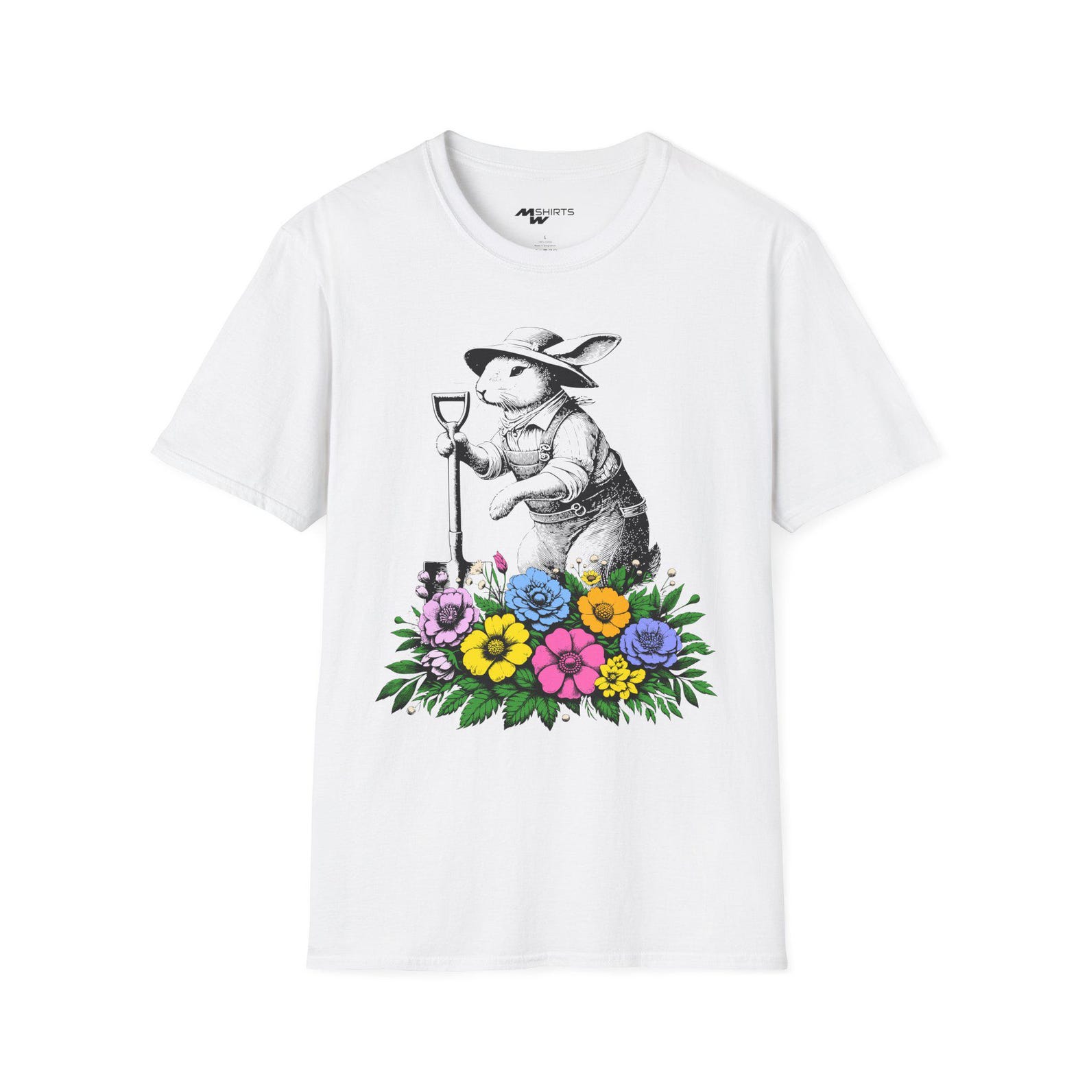 Gardening Bunny T-Shirt, Nature Lover Rabbit Tee M