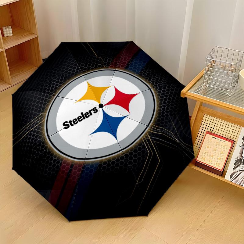 Pittsburgh Steelers Print Auto 8?Ribs Folding Umbrella Wind Resistant Lightweight Automatic Umbrella For Daily Travel