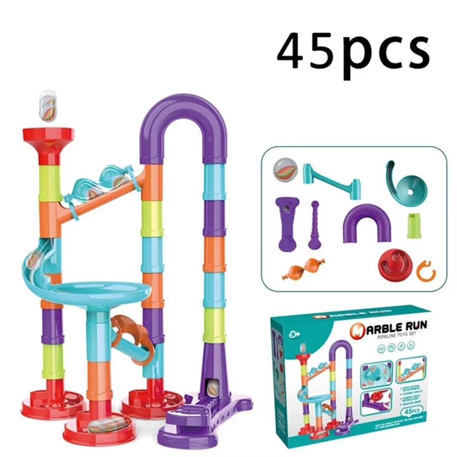 2025 New DIY Marble Run Race Coaster Set Toy Maze Ball Roll Marble Run Race Track Building Blocks Kids 197PCS Assembly Game Toys