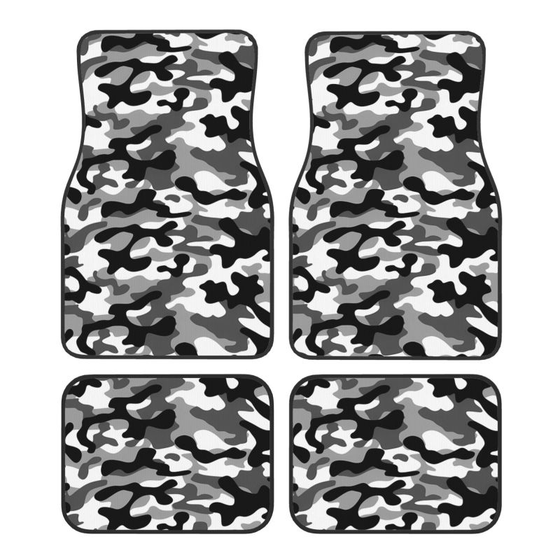 

Black White Grey Camo Floor Mats Set of 4 Pieces Car Front and Rear Foot Mats with Rubber Backing Car Accessories Universal 4pcs