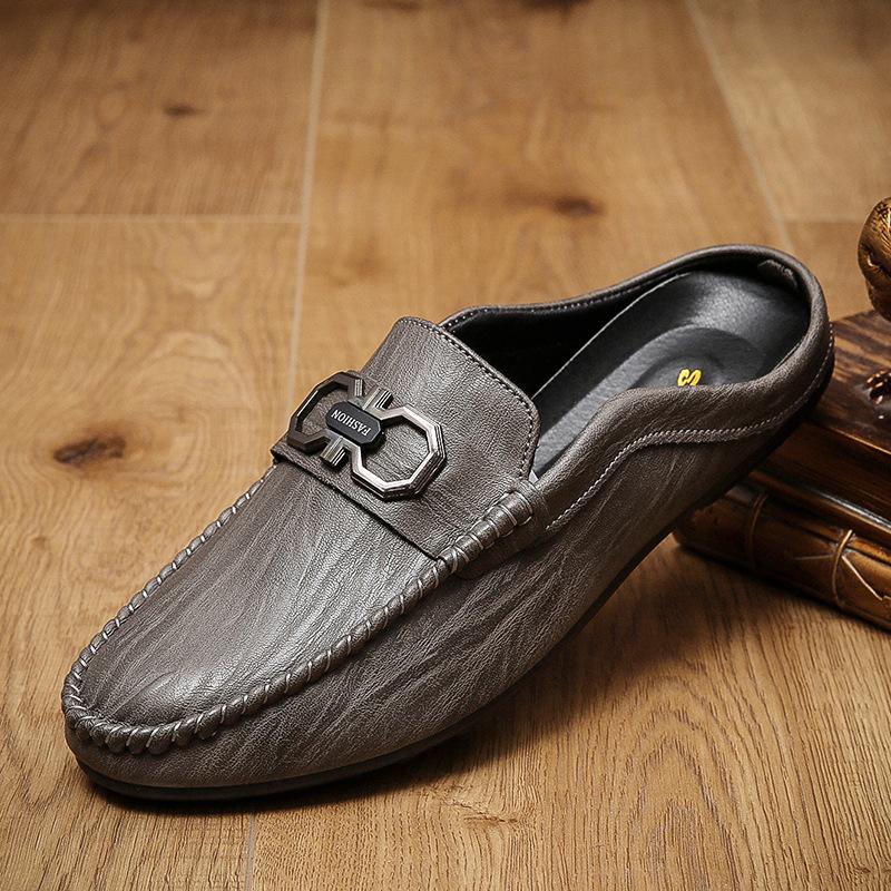 Men’s Casual Half Slippers Summer Fashion Mules Luxury Genuine Half Designer Shoes Comfortable Loafers