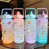 Gradient Color Water Bottle With Time Scale Reminder 2l Large Capacity Frosted Cup With Bounce Lid Cute Stickers