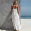 Women's Spaghetti Strap Maxi Dress Blue Vertical Stripe Side Pockets Beach Holiday Dress