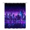 Neon City Night Sky Shower Curtain Purple Towers And Stars Futuristic Urban Landscape Cyberpunk Bathroom Decor Waterproof
