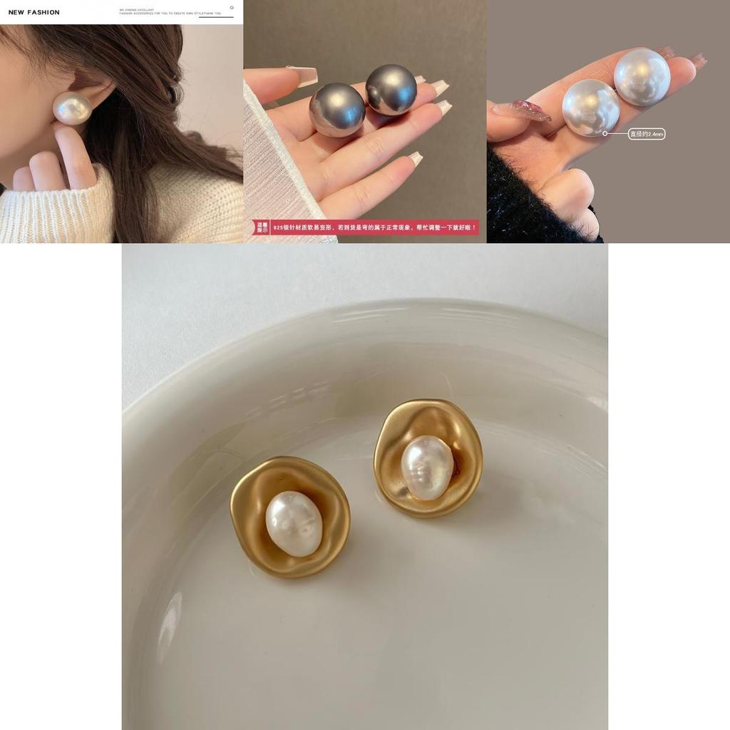 Ins Fashion Geometric Pearl Earrings High-quality Silver Pins With A Retro Twist