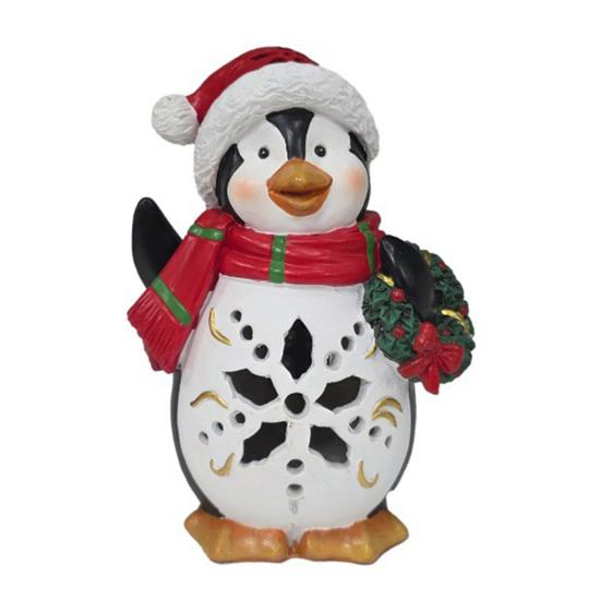 Lighted Christmas Decoration Vintage Resin Snowman/Santa/Penguin Figurine with LED Light for Holiday Winter Table Centerpiece