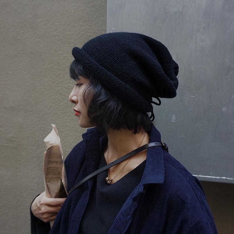 Autumn and Winter Japanese Wool Hats for Women Korean Style Trendy Solid Color Ear Protection Hat Curled Edge Pile Hat Warm Knitted Cold Hat