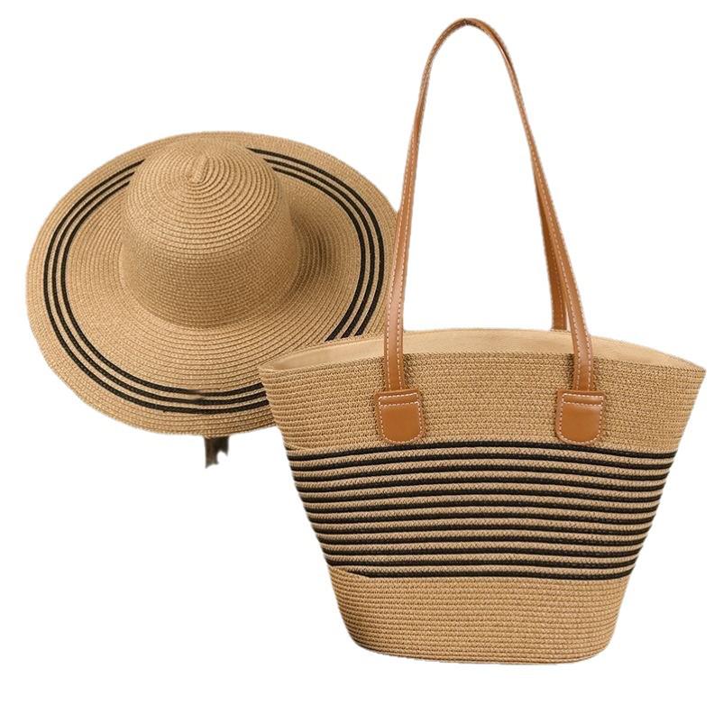 2024 Straw Hat & Handbag Set - Outdoor Travel, Sun Protection, Versatile High-End Fashion with Large Brim.