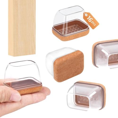 Ezprotekt Rectangular Chair Leg Covers, 16-Count, Felt Chair Leg Covers, Anti-Scratch Mats, Chair Foot Caps, Non-Slip Furniture Protectors, Clear