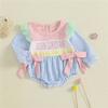 Baby Clothes Autumn Toddler Newborn Baby Girls Flying Sleeve Round Neck Letter Embroidery Romper Stripe Bow Jumpsuit