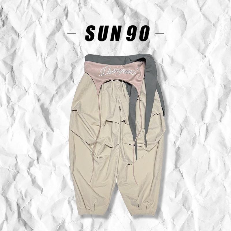 

Street west coast personalized design sense multi-layer splicing contrasting casual pants loose overalls trousers S абрикосовый