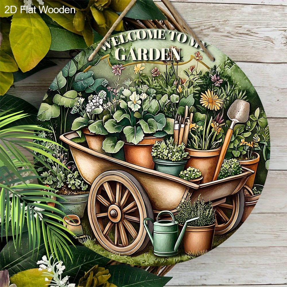 Houten Welkomstbord voor Tuin 7,87 Inch Rond - 2D Vlak Bedrukt Houten Bord voor Huisdecoratie - "Welkom In Mijn Tuin" - Perfect voor Huis, Keuken