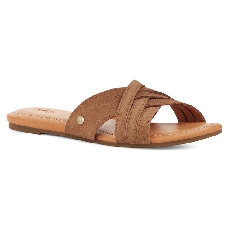 UGG Kenleigh Slide Two-Layer Cowhide Lightweight Comfortable Fashion Slippers Women Slippers Chestnut 1142710-CHE