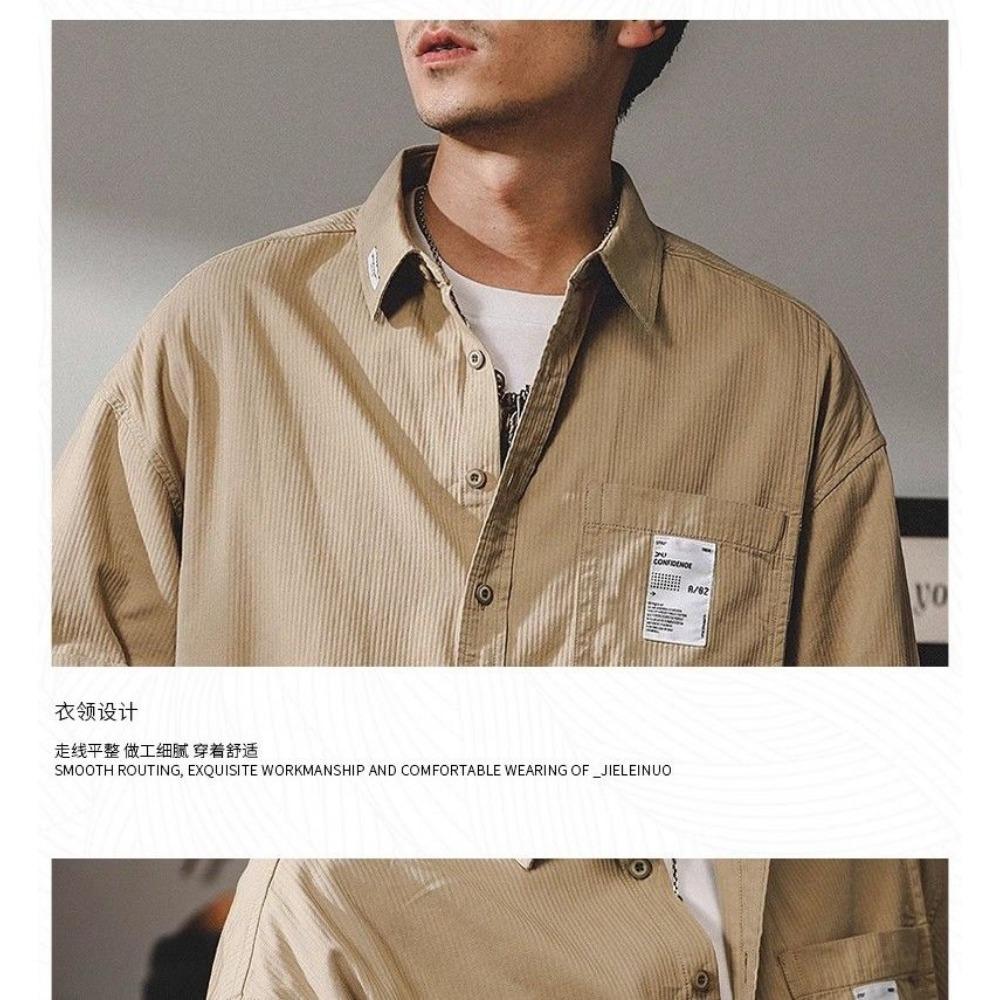 American Casual Work Shirt Men Short-sleeved Summer Trendy Japanese Half-sleeved Cardigan Loose Jacket