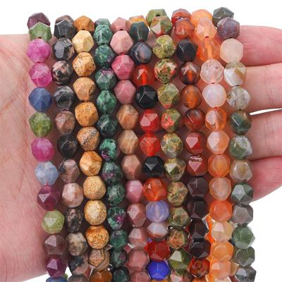 Perline in pietra naturale sfaccettata Sezione perline sciolte per creazione di gioielli Orecchini per collane con bracciale fai-da-te