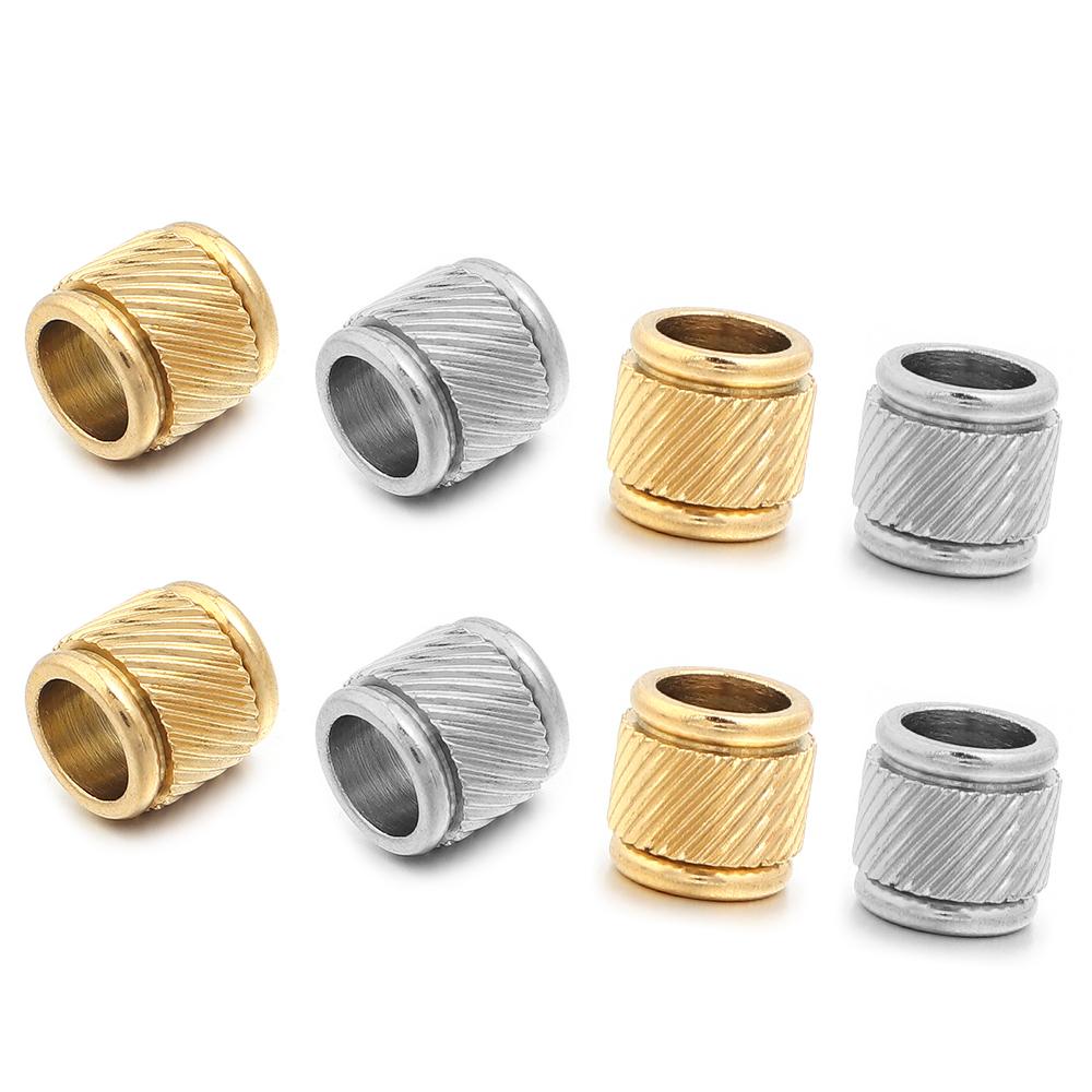 5-10pcs Stainless Steel Big Hole Beads Cylindrical Texture Loose Spacer Beads For Jewelry Making DIY Necklace Bracelets Supplies