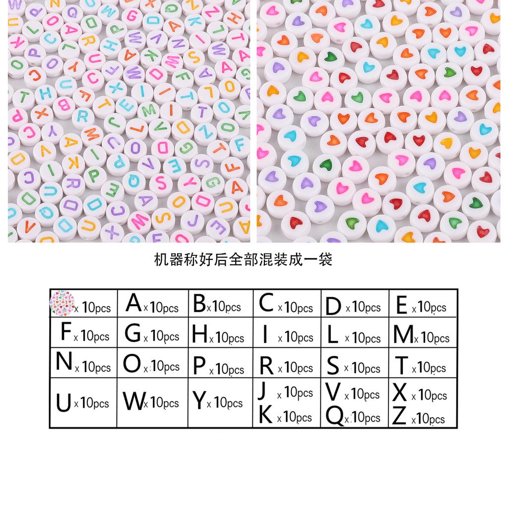 A-Z Letter Flat Beads Material Package DIY Handmade Material Package 26 English Letter Beads+Love Heart Beads For Jewelry Making DIY Bracelet Necklace