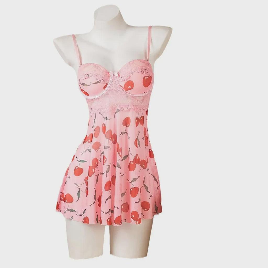 Cămașă de noapte sexy cu imprimeu floral și cupe preformate, lenjerie intimă