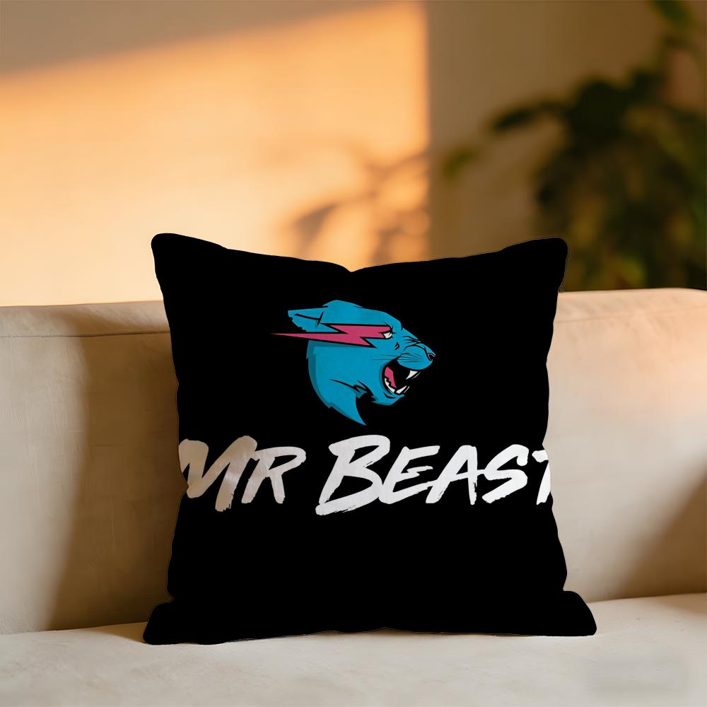 Game Blogger MrBeast Anime Cartoon Cushion Cover Cozy Velvet Throw PillowSoft Warm Cushion For Sofa Bed