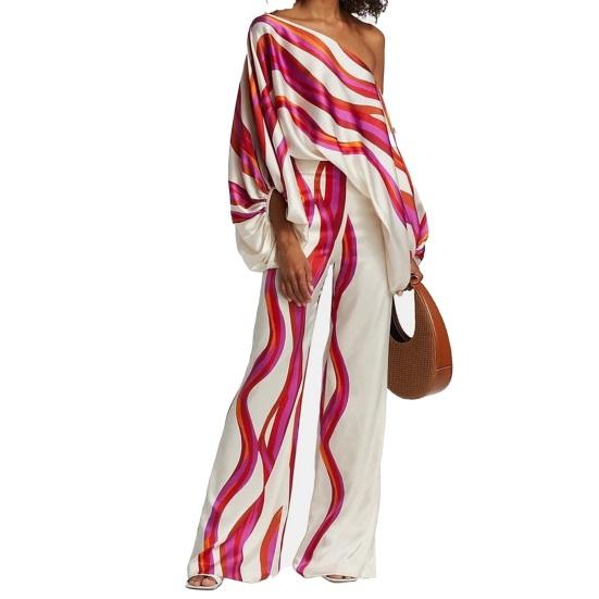 2 Stück/Set Schulterfrei Laternenärmel Langarm Hohe Taille Gerade Weites Bein Lässig