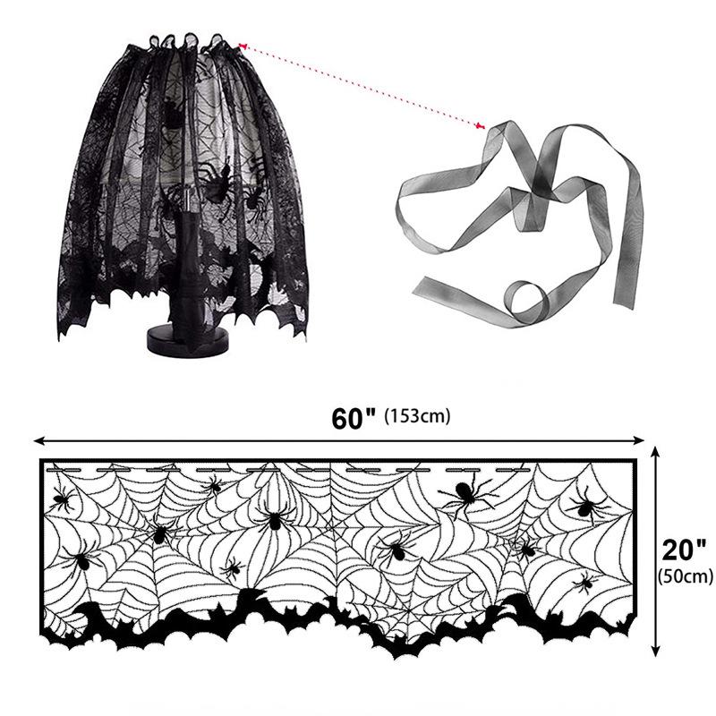 

Чехол для абажура на Хэллоуин с паутиной - 20X60 дюймов, черный кружевной дизайн с лентой, без батареек, подходит для украшения праздничной вечеринки чёрный