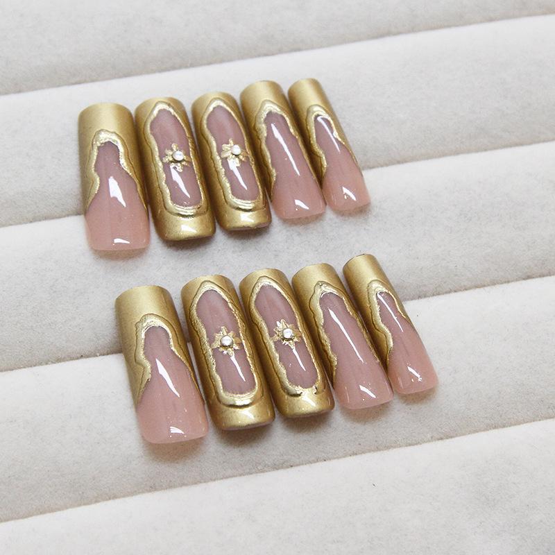 Nail art patch removable nail simple French star fake nail wearing nail three-dimensional water pipe nail diamond 24 pieces