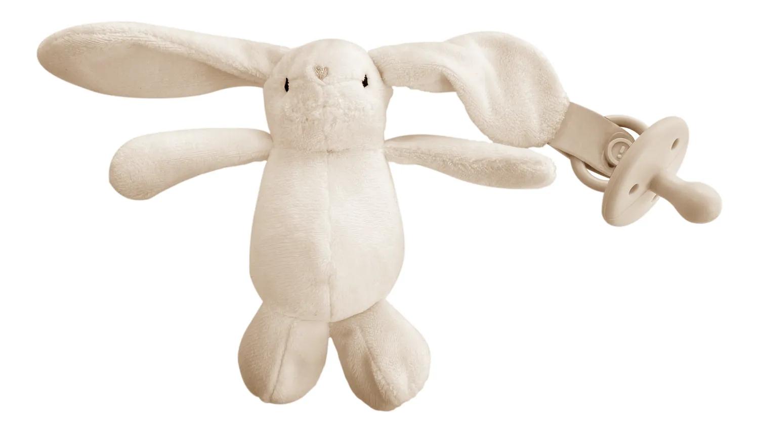 Beiges Plüschhasen-Spielzeug für Babys mit Silikon-Schnuller 15cm